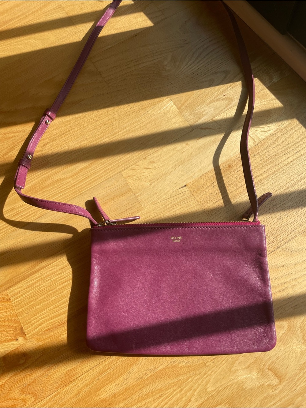 Plum Leather Trio Crossbody Bag